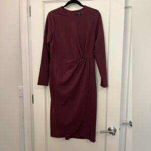 Maggy London Wine Long-Sleeve Draped Midi Dress